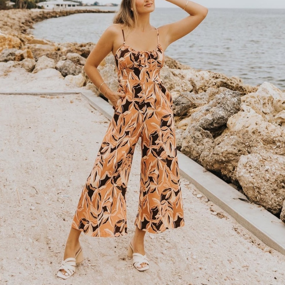 SHORE Women’s Floral Jumpsuit in Brown and Tan
